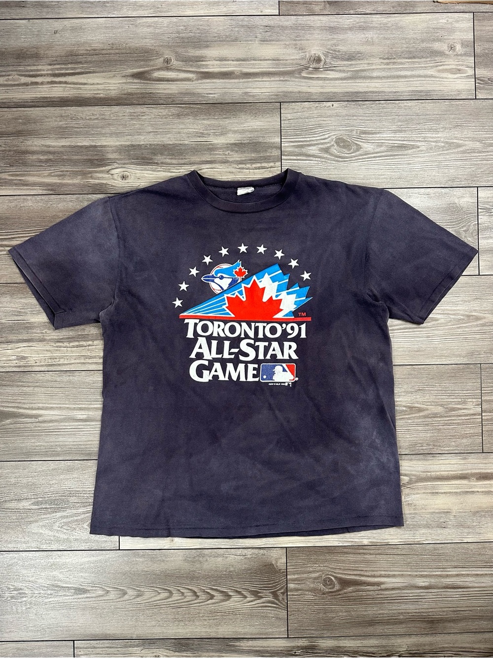 Vintage Sunfaded Toronto '91 All-Star Game Blue Jays Navy T-Shirt Waves Tag